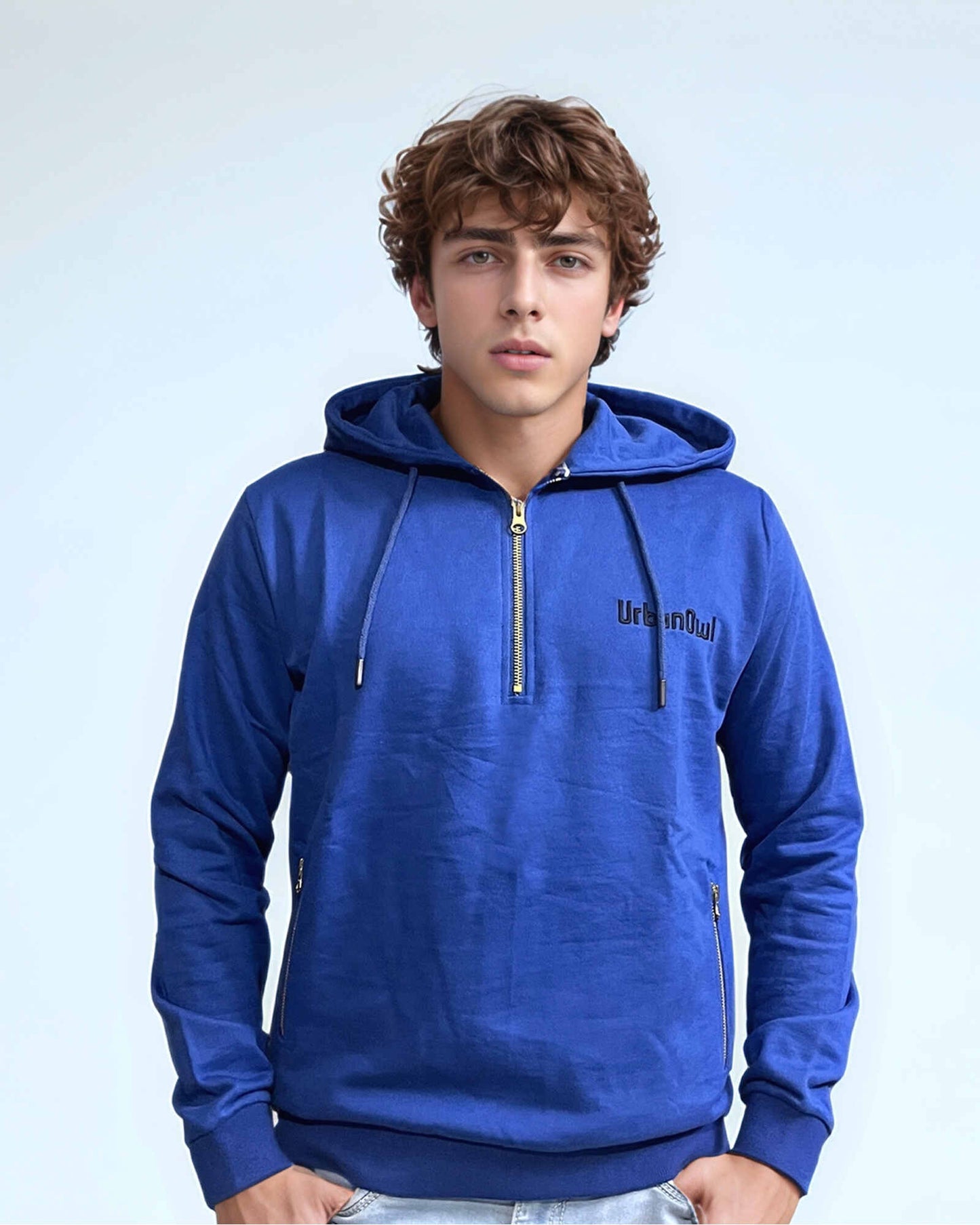 Mens Half Zipper Royal Blue Hoodie.