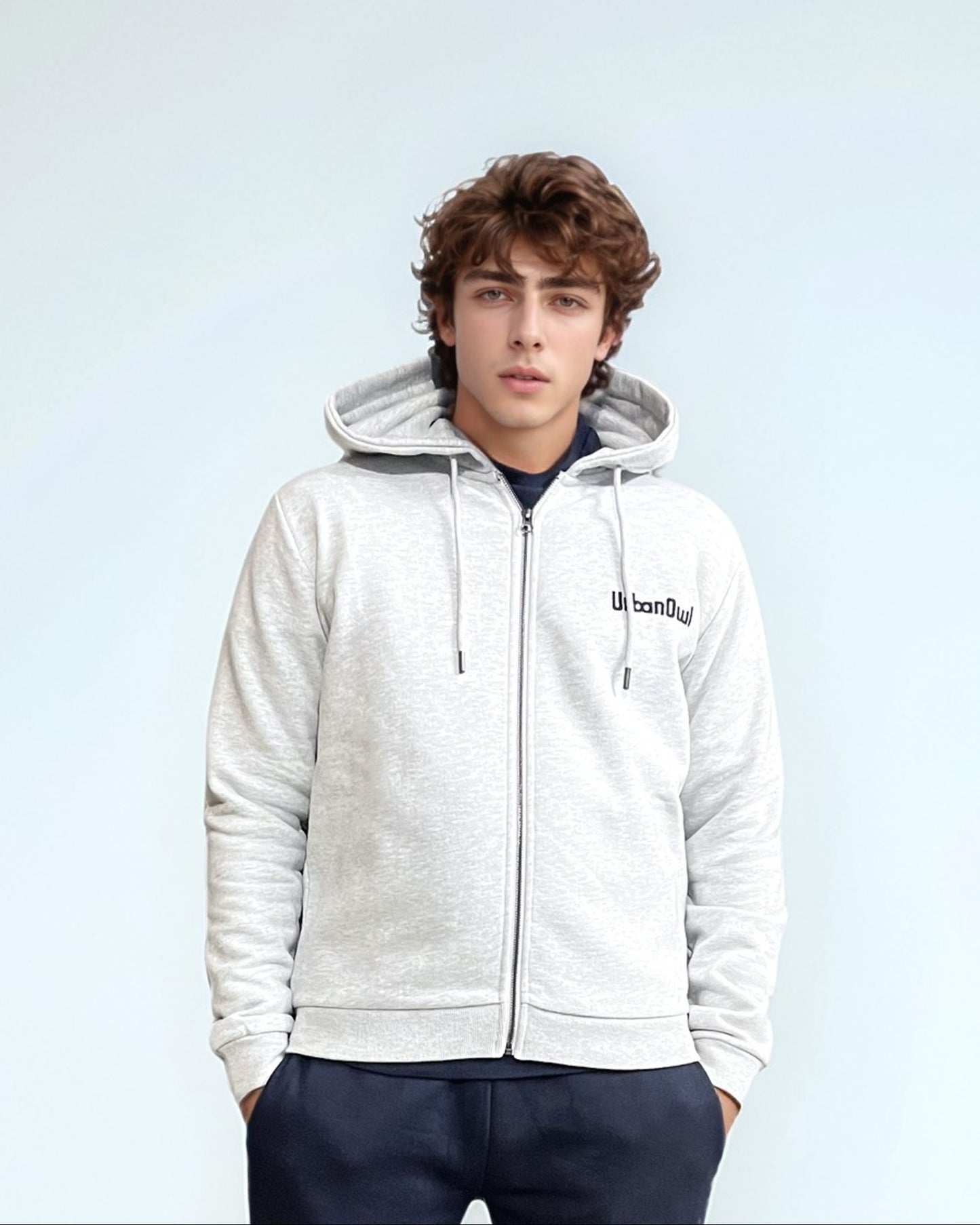 Men's Grey melange Full Zipper Pullover Hoodie for Men.