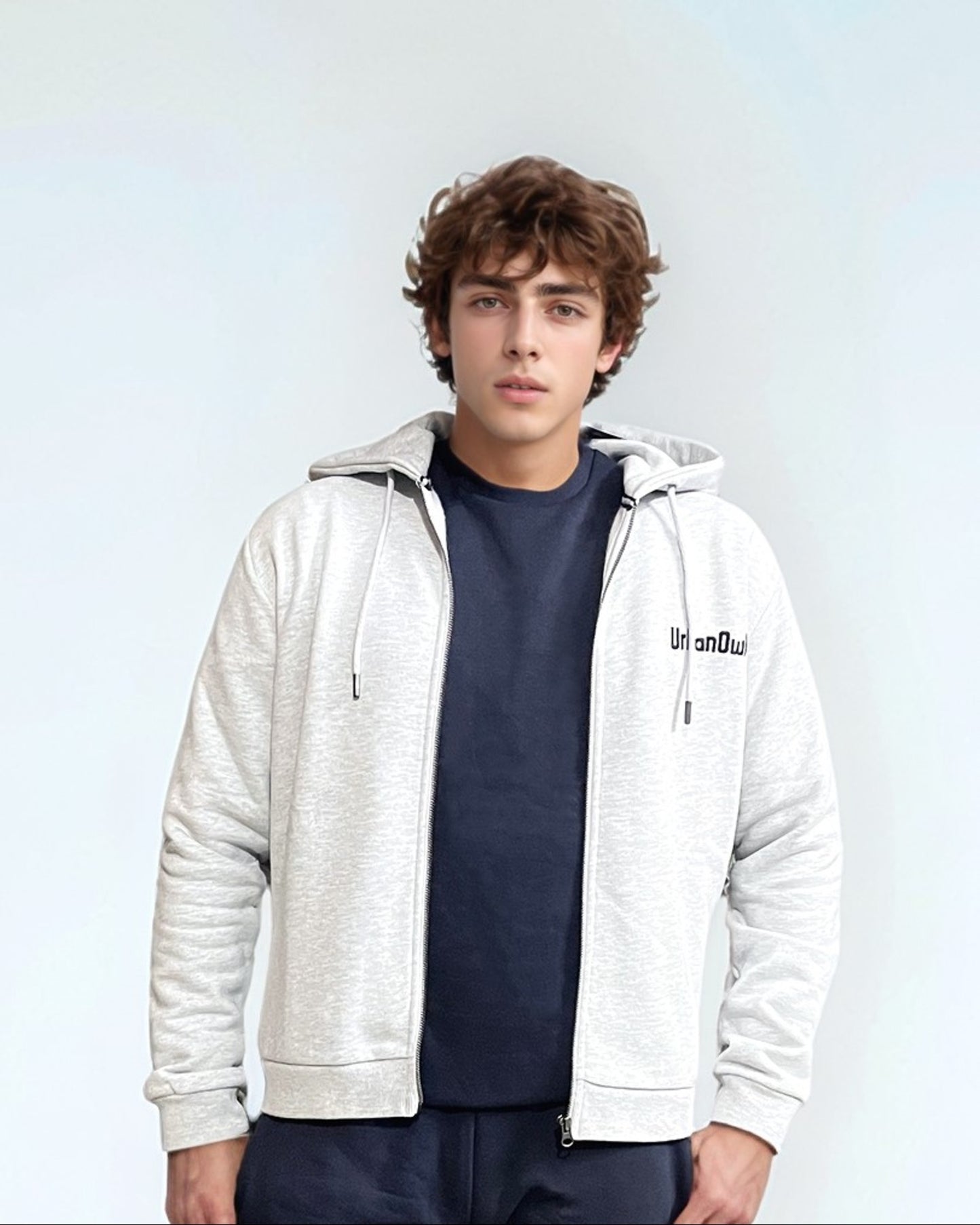 Men's Grey melange Full Zipper Pullover Hoodie for Men.