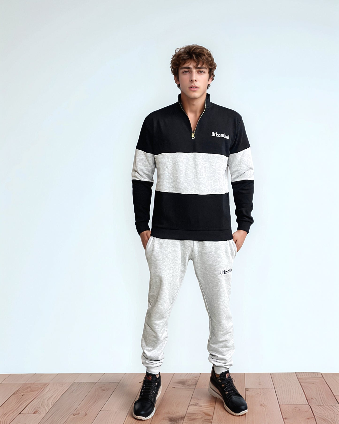 Black/Grey High neck Sweatshirt.