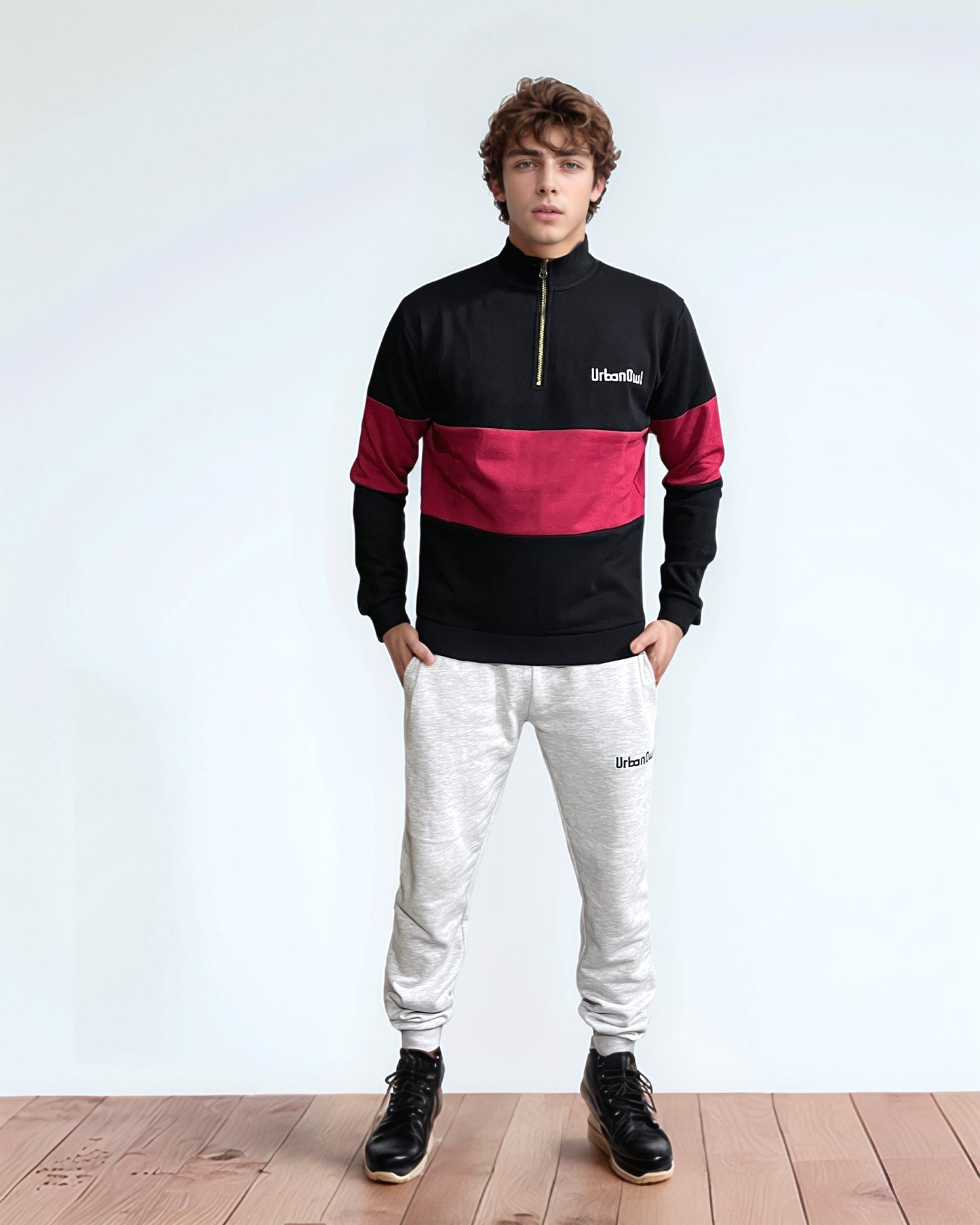 Black/Red High neck Sweatshirt.