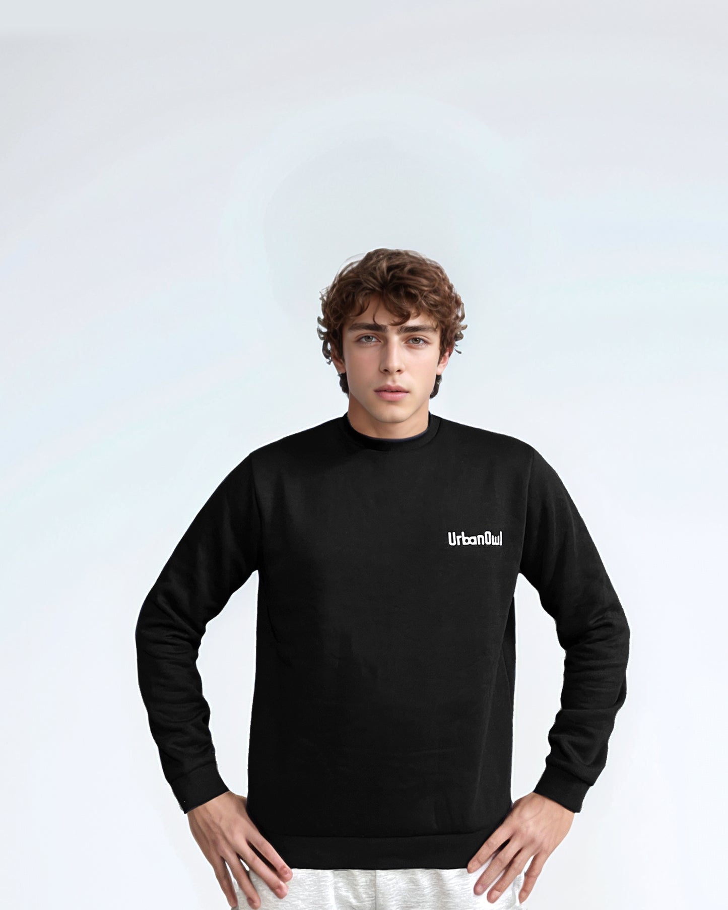 Men's Black Crewneck Sweatshirt.
