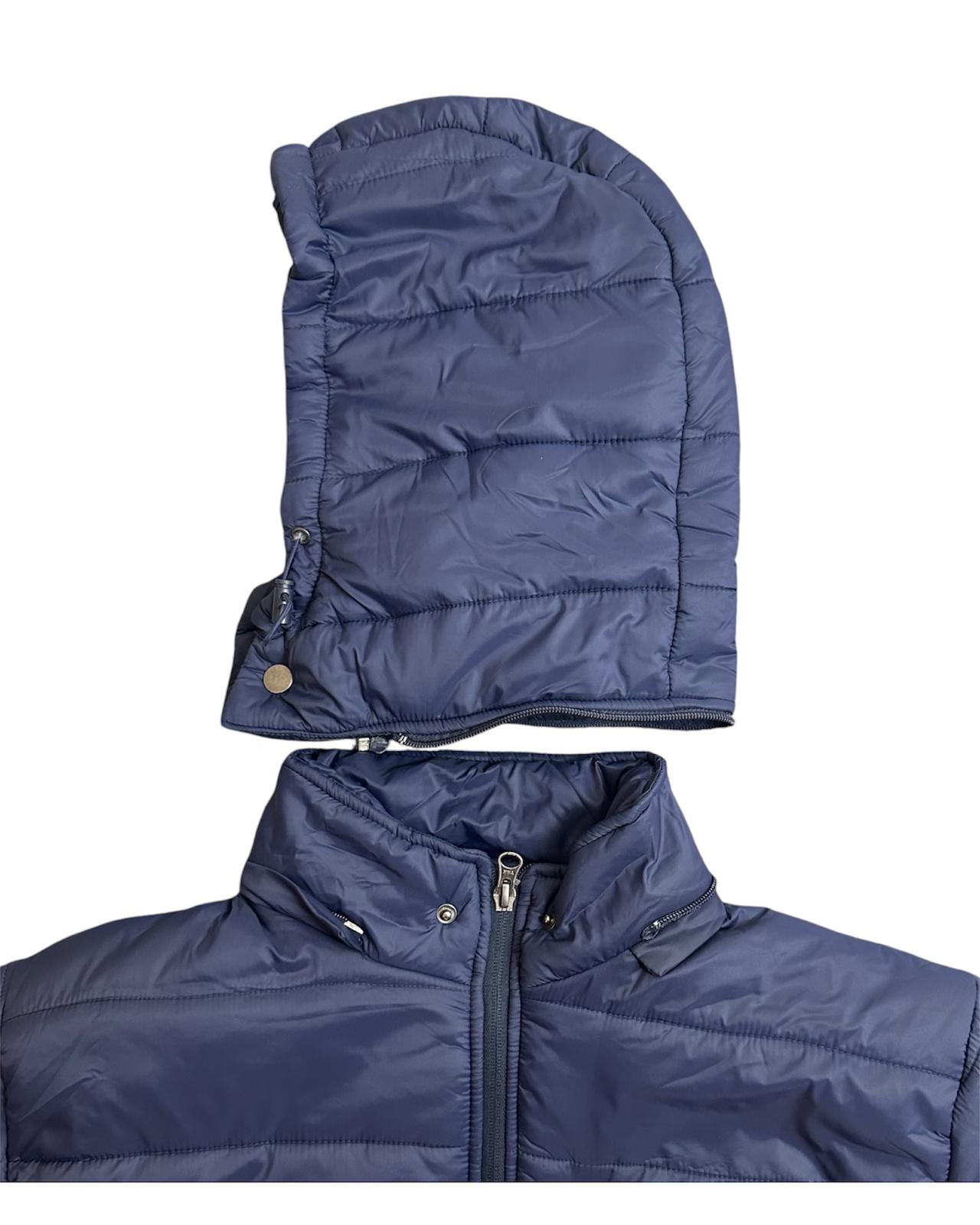 Navy Blue Padded Winter hooded jacket for Men.