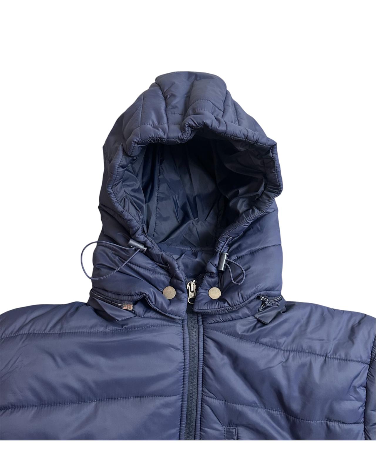 Navy Blue Padded Winter hooded jacket for Men.