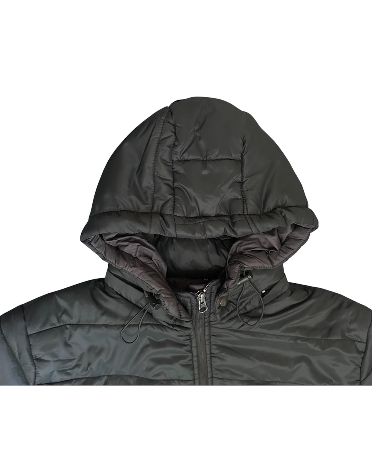 Black Padded Winter hooded jacket for Men.