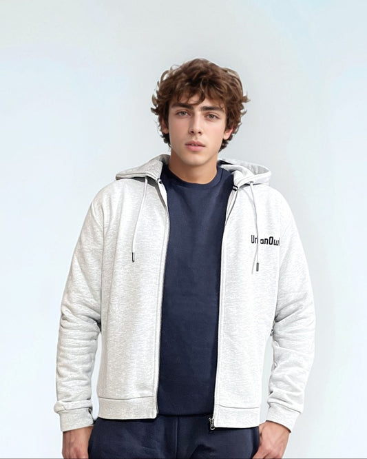 Grey melange Full Zipper Pullover Hoodie for Men.